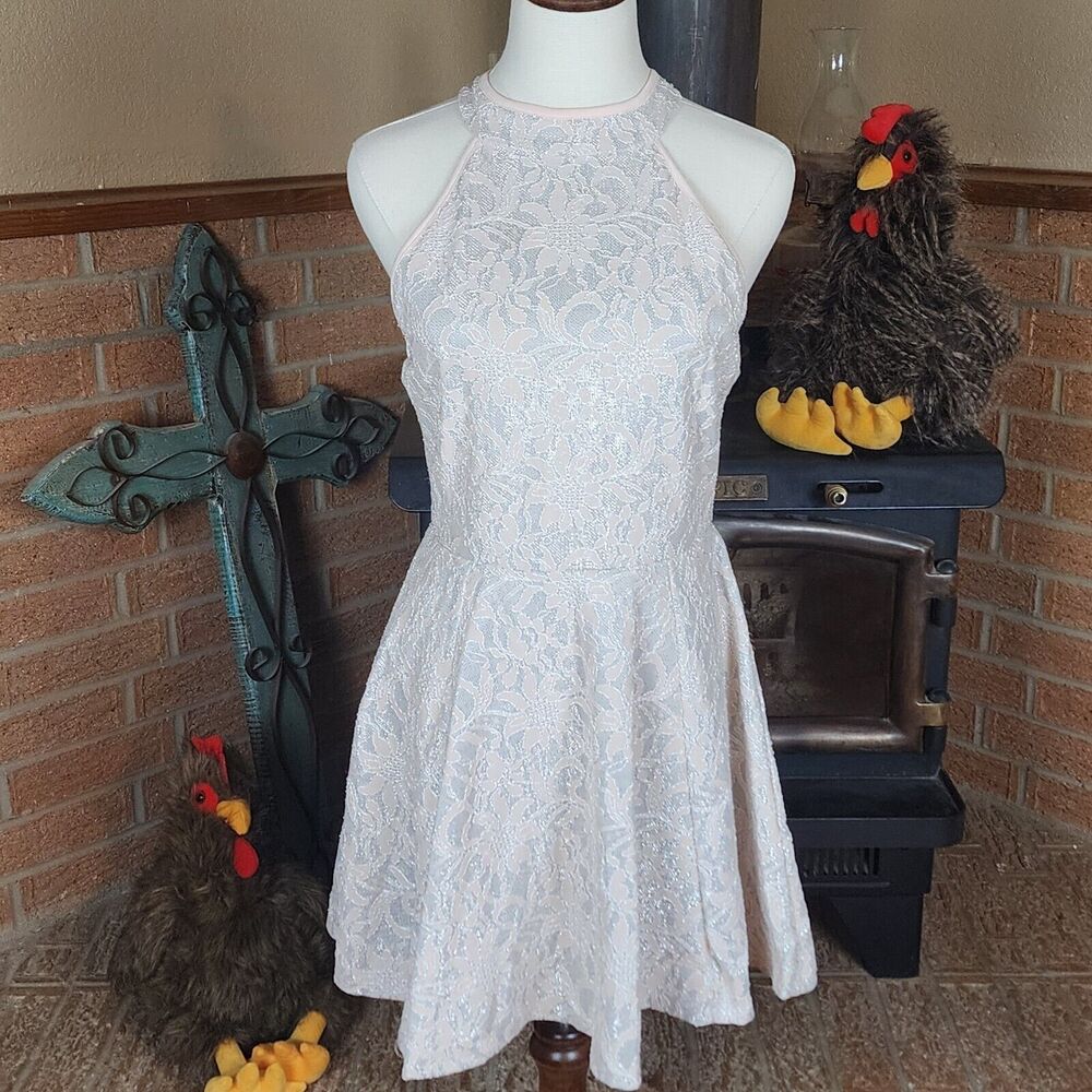 Honey and Rosie Fit and Flare Mini Dress Pink and Silver Size L